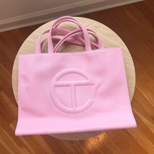 Telfar Logo Embossed Bubblegum Medium Shopping Bag